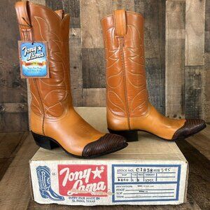 Tony Lama Lizard Wingtip Vintage Cowboy Boots Womens 4.5 C